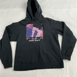 Port Company Japanese Vaporwave Smoking Sad Anime Boy Game Over Hoodie Black M